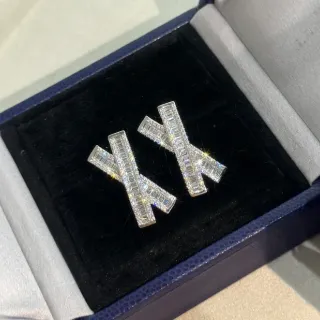 Silver-Tone Baguette Crystal X-Shape Stud Earrings