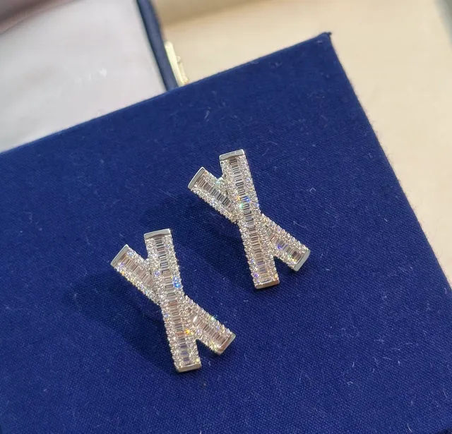 Silver-Tone Baguette Crystal X-Shape Stud Earrings 3