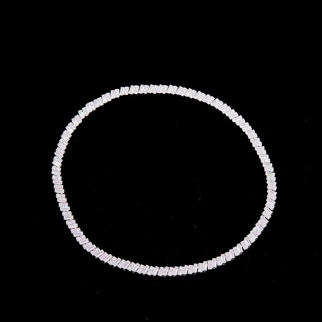 Silver-Tone Baguette-Cut Stone Link Necklace 2