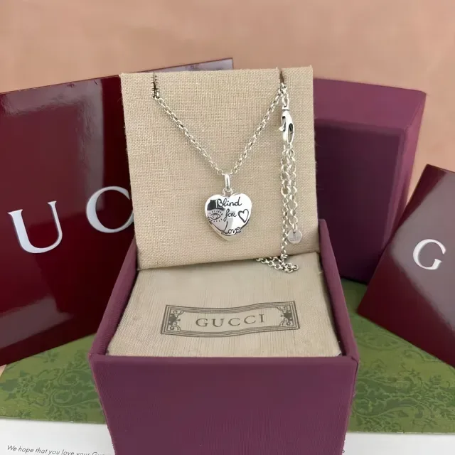 Silver-Tone 'Blind for Love' Heart Pendant Necklace 6