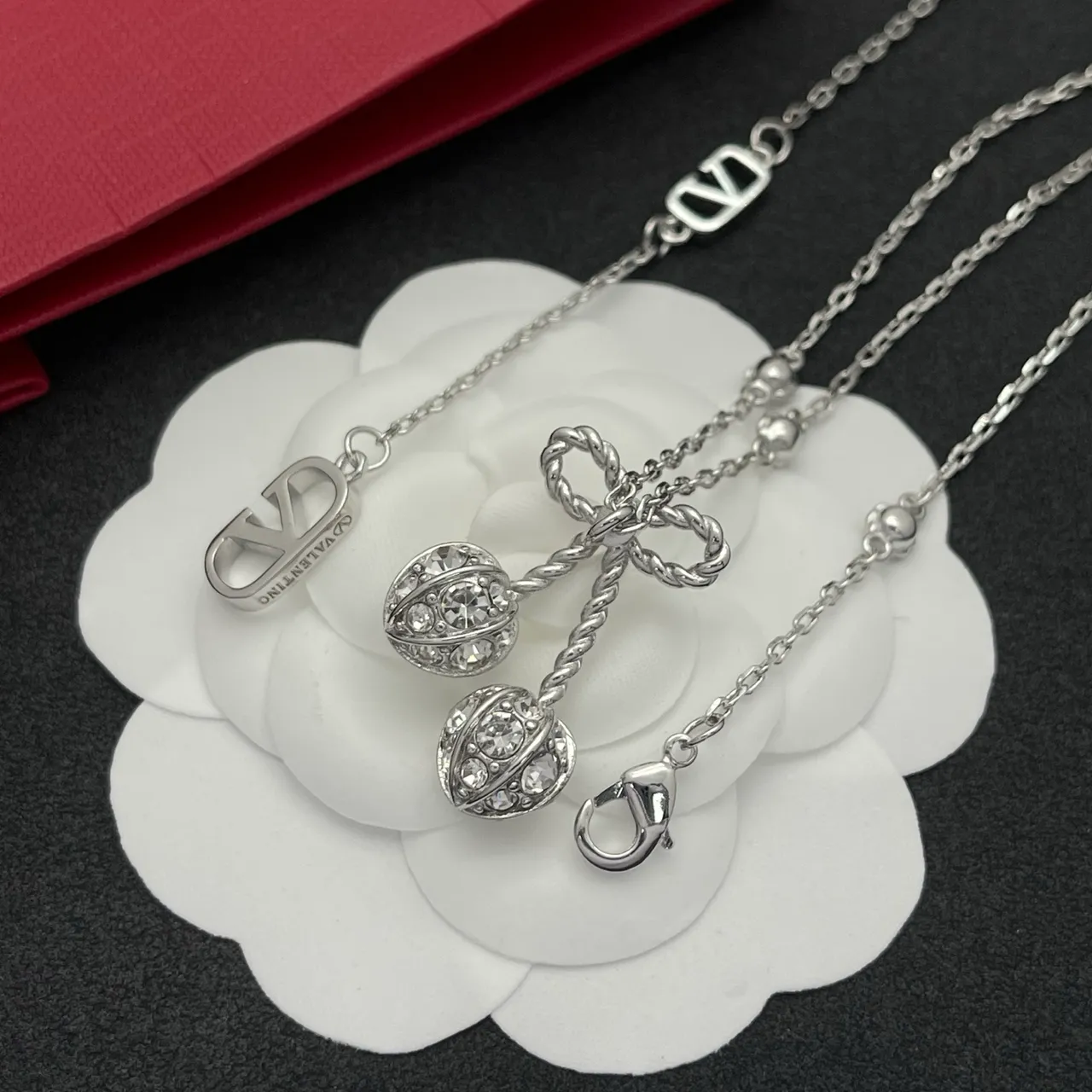Silver-Tone Bow and Cherry Pendant Necklace 3