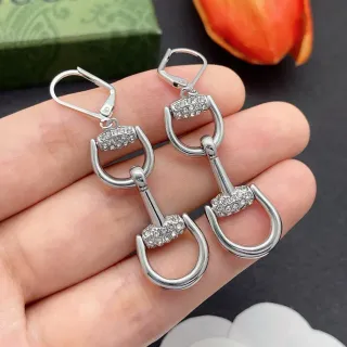 Silver-Tone Crystal Snaffle-Bit Lever-Back Earrings