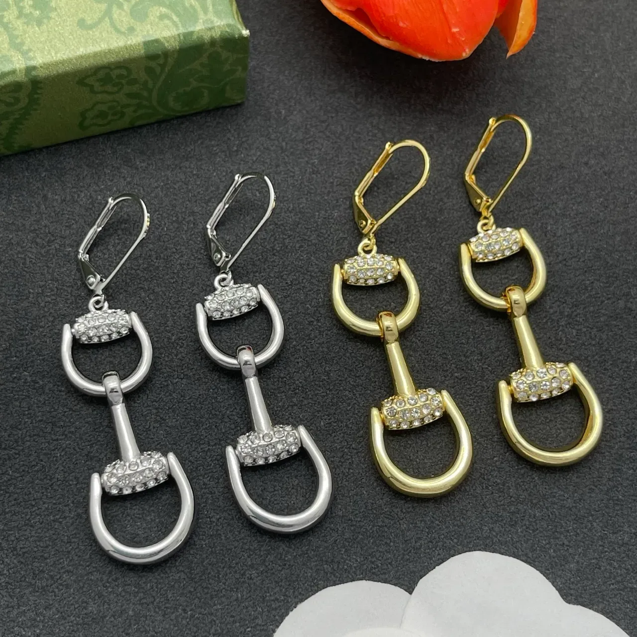 Silver-Tone Crystal Snaffle-Bit Lever-Back Earrings 2