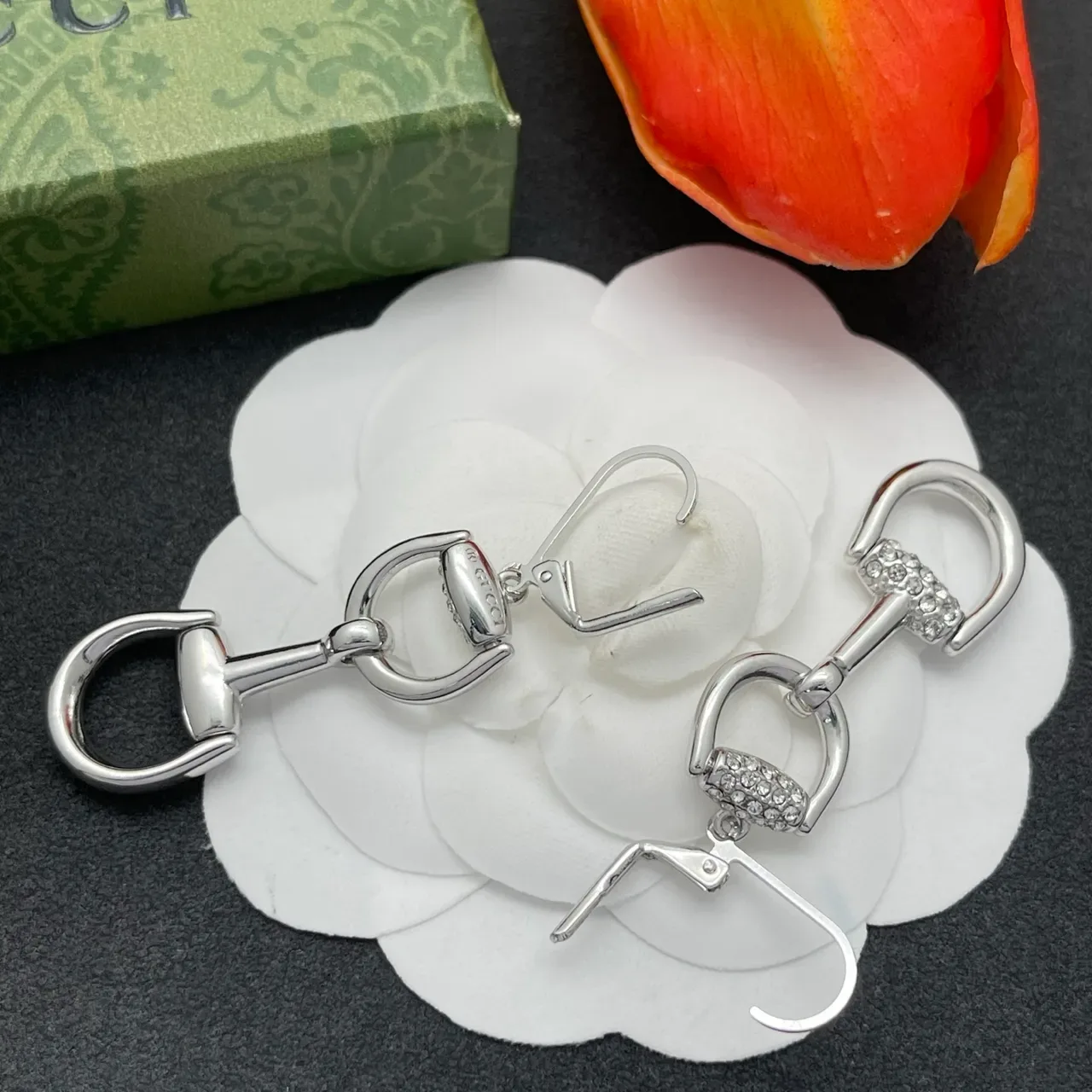 Silver-Tone Crystal Snaffle-Bit Lever-Back Earrings 4