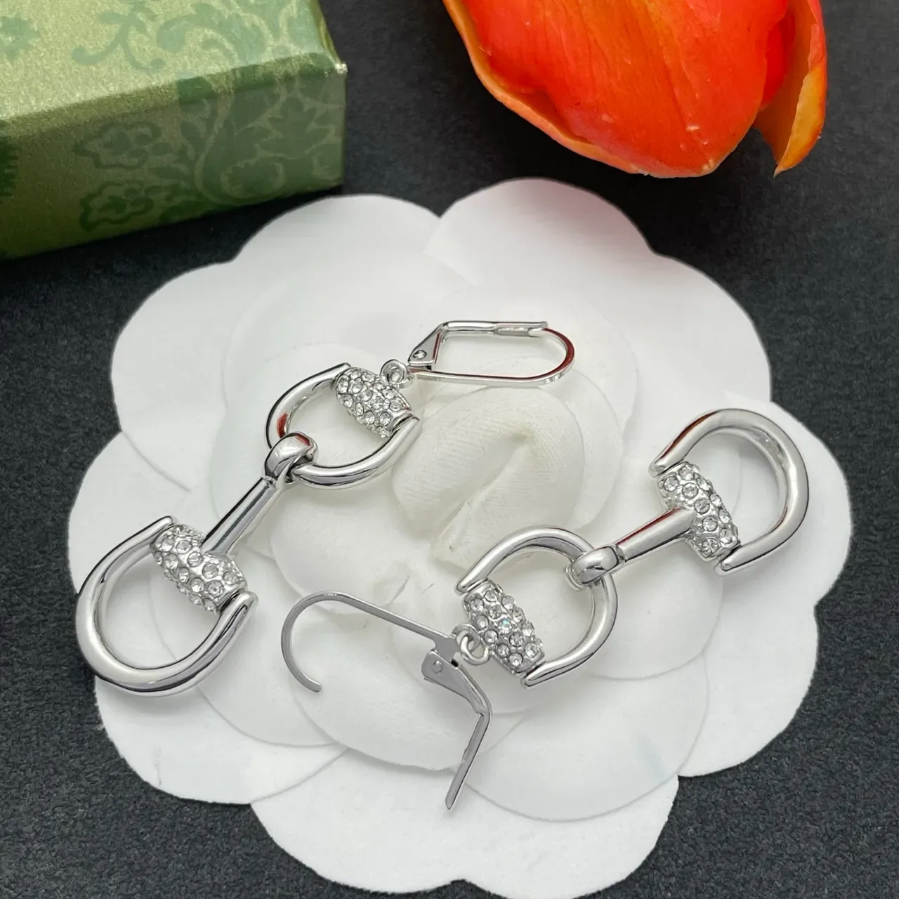 Silver-Tone Crystal Snaffle-Bit Lever-Back Earrings 5