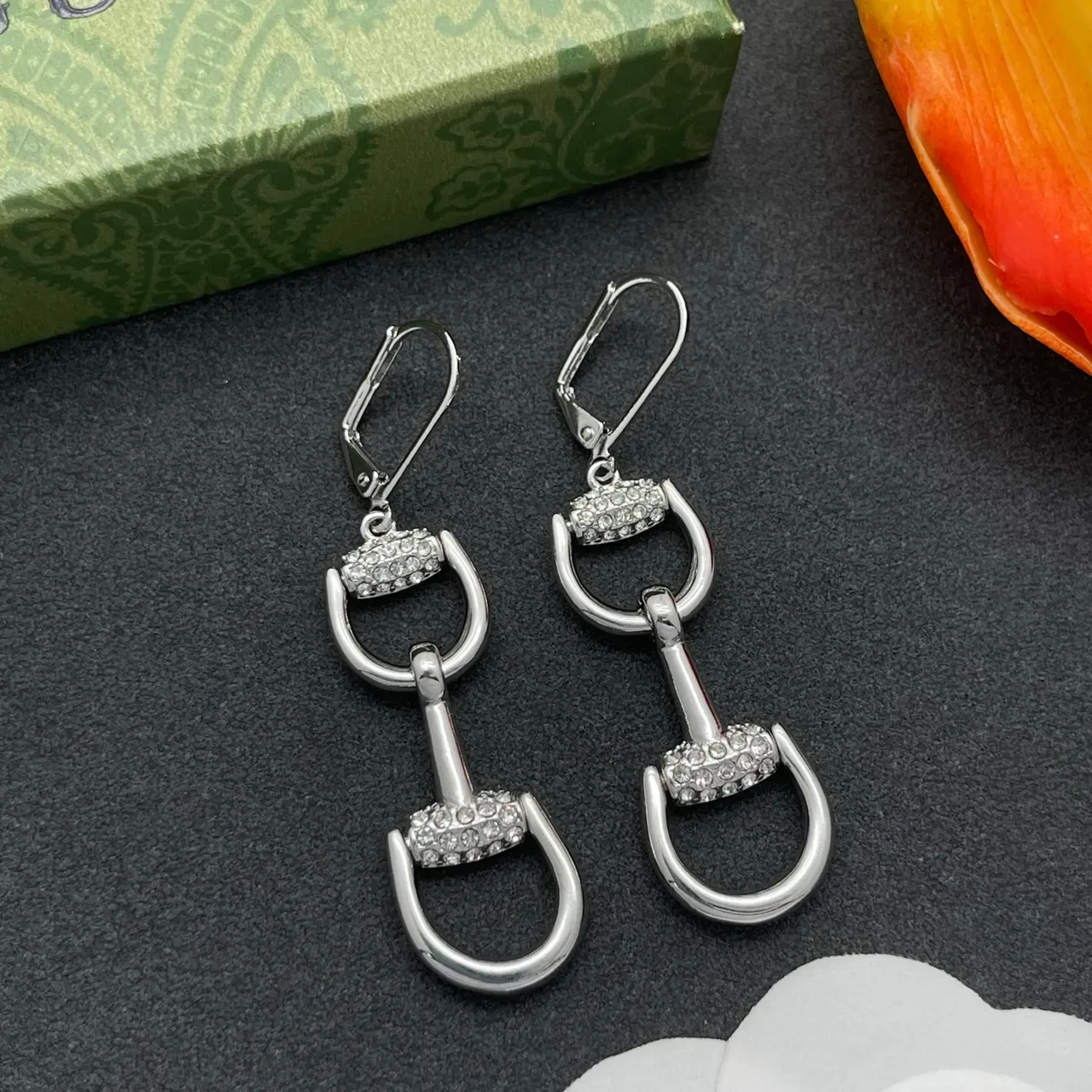 Silver-Tone Crystal Snaffle-Bit Lever-Back Earrings 8