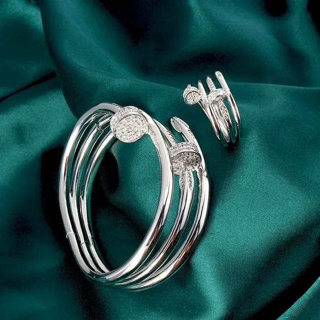 Silver-Tone Multi-Band Pavé Nail-Head Motif Bracelet 7