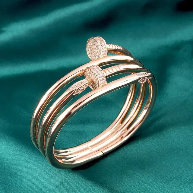 Silver-Tone Multi-Band Pavé Nail-Head Motif Bracelet 9