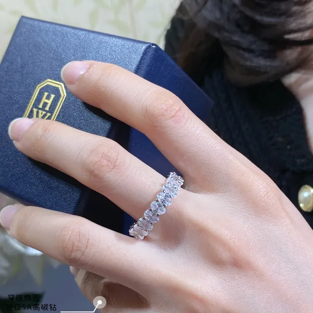 Silver-Tone Multi-Row Oval-Cut Stone Stacked Rings 7