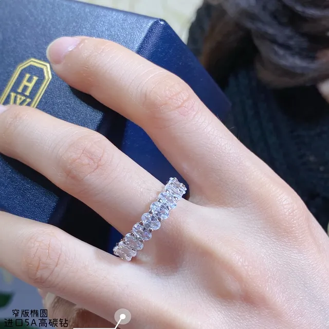 Silver-Tone Multi-Row Oval-Cut Stone Stacked Rings 8