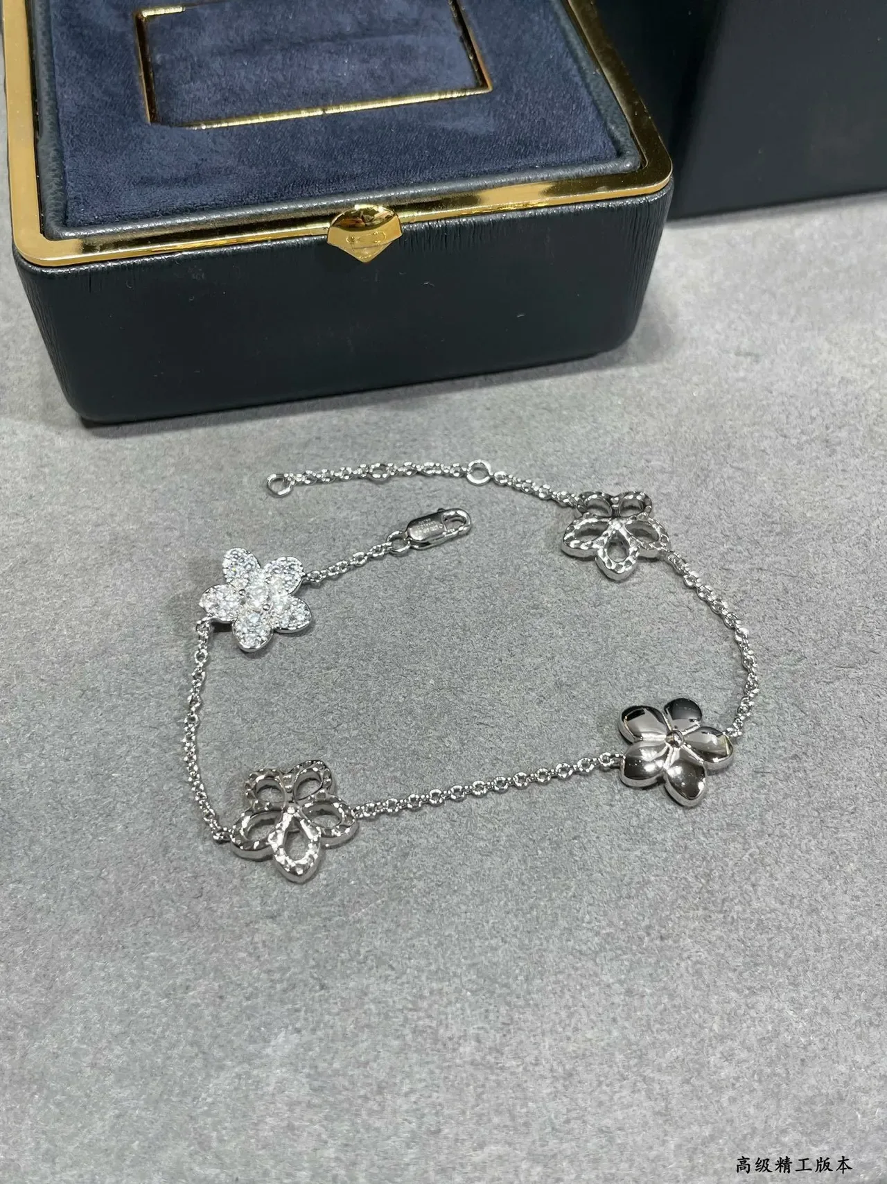 Silver-Tone Pavé Floral Charm Bracelet 3