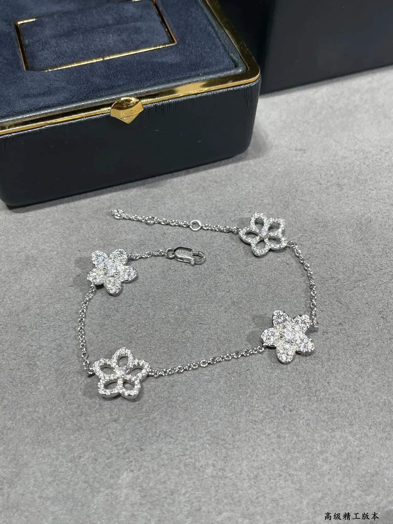 Silver-Tone Pavé Floral Charm Bracelet 7