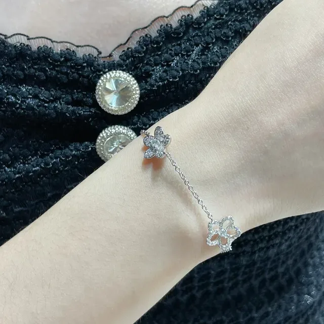 Silver-Tone Pavé Floral Charm Bracelet 9