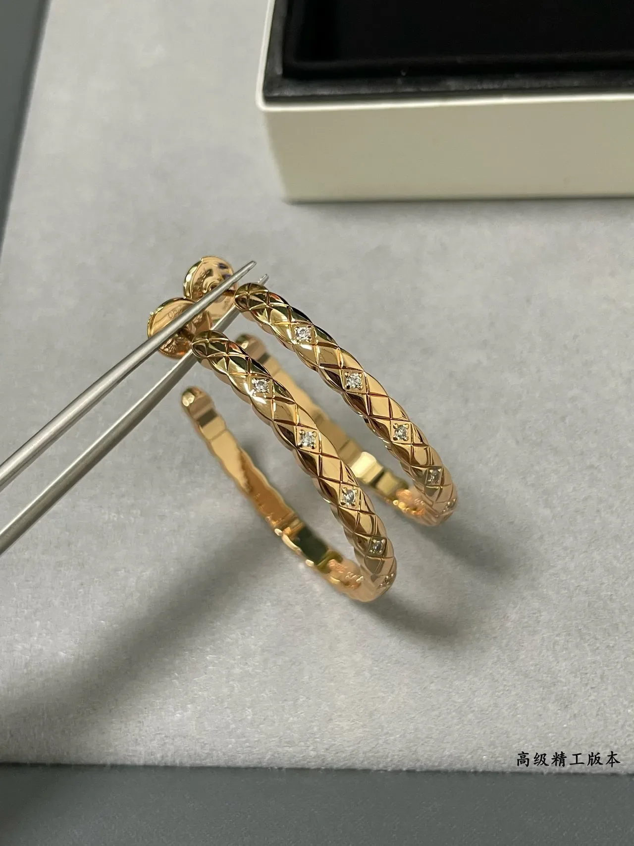 Silver-Tone Quilted Pavé Hoop Earrings 2