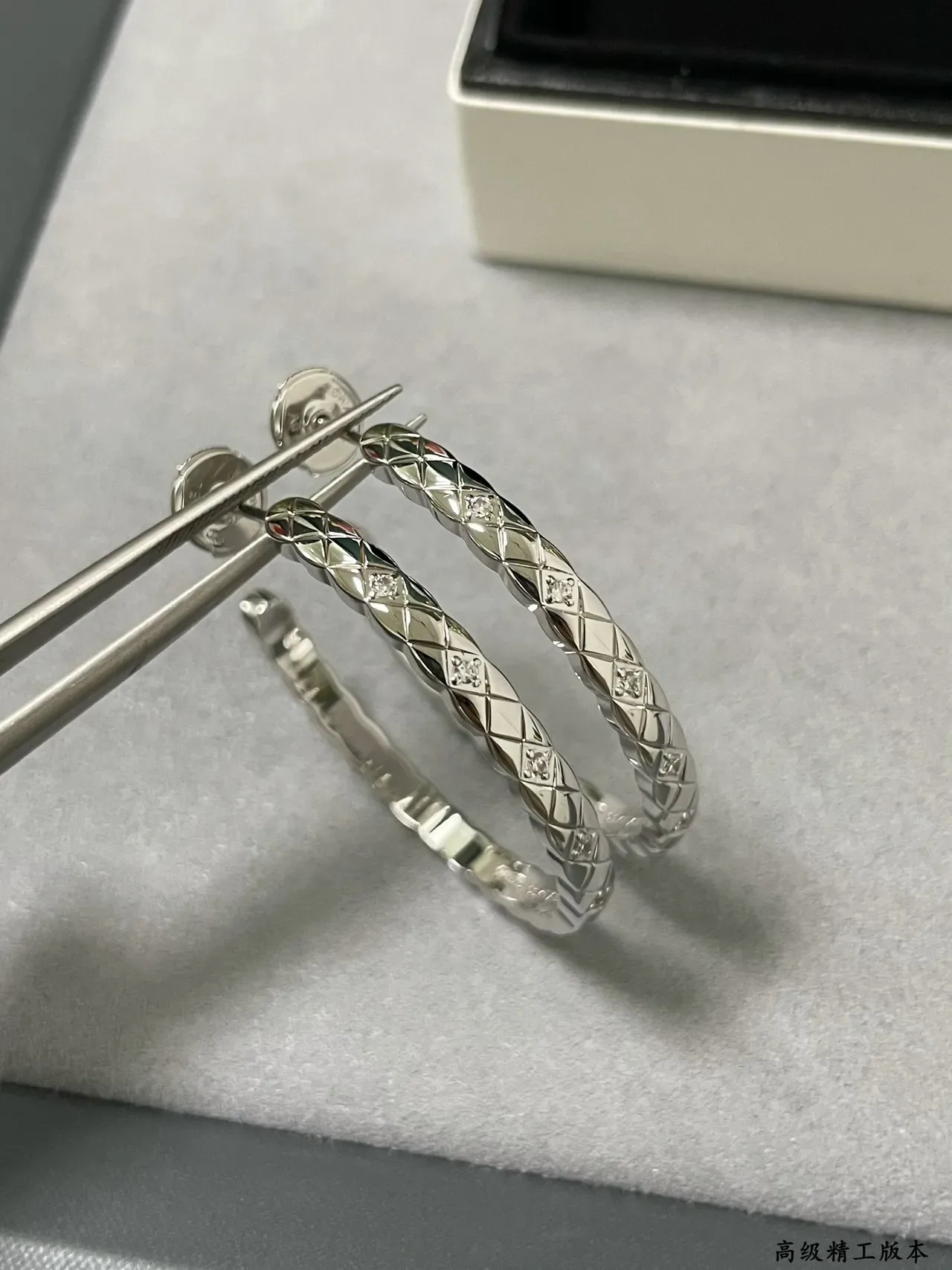 Silver-Tone Quilted Pavé Hoop Earrings 3