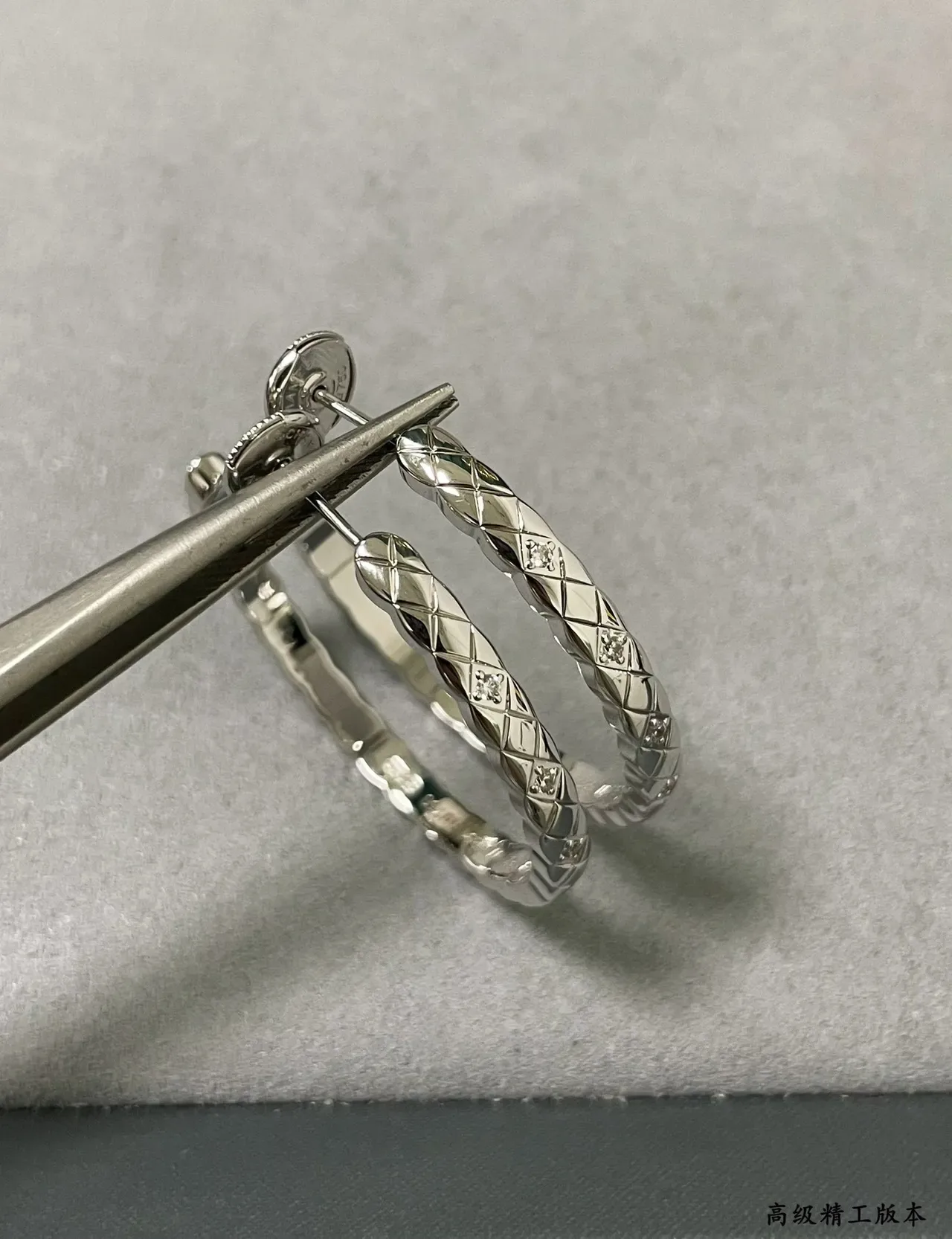 Silver-Tone Quilted Pavé Hoop Earrings 7