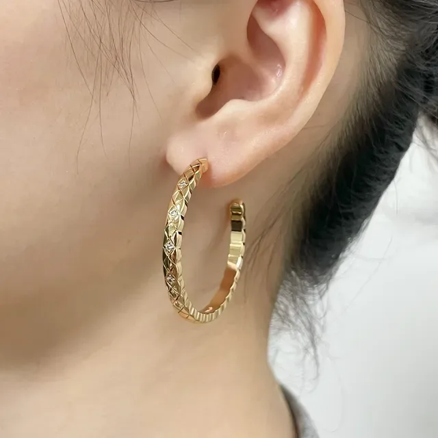 Silver-Tone Quilted Pavé Hoop Earrings 9