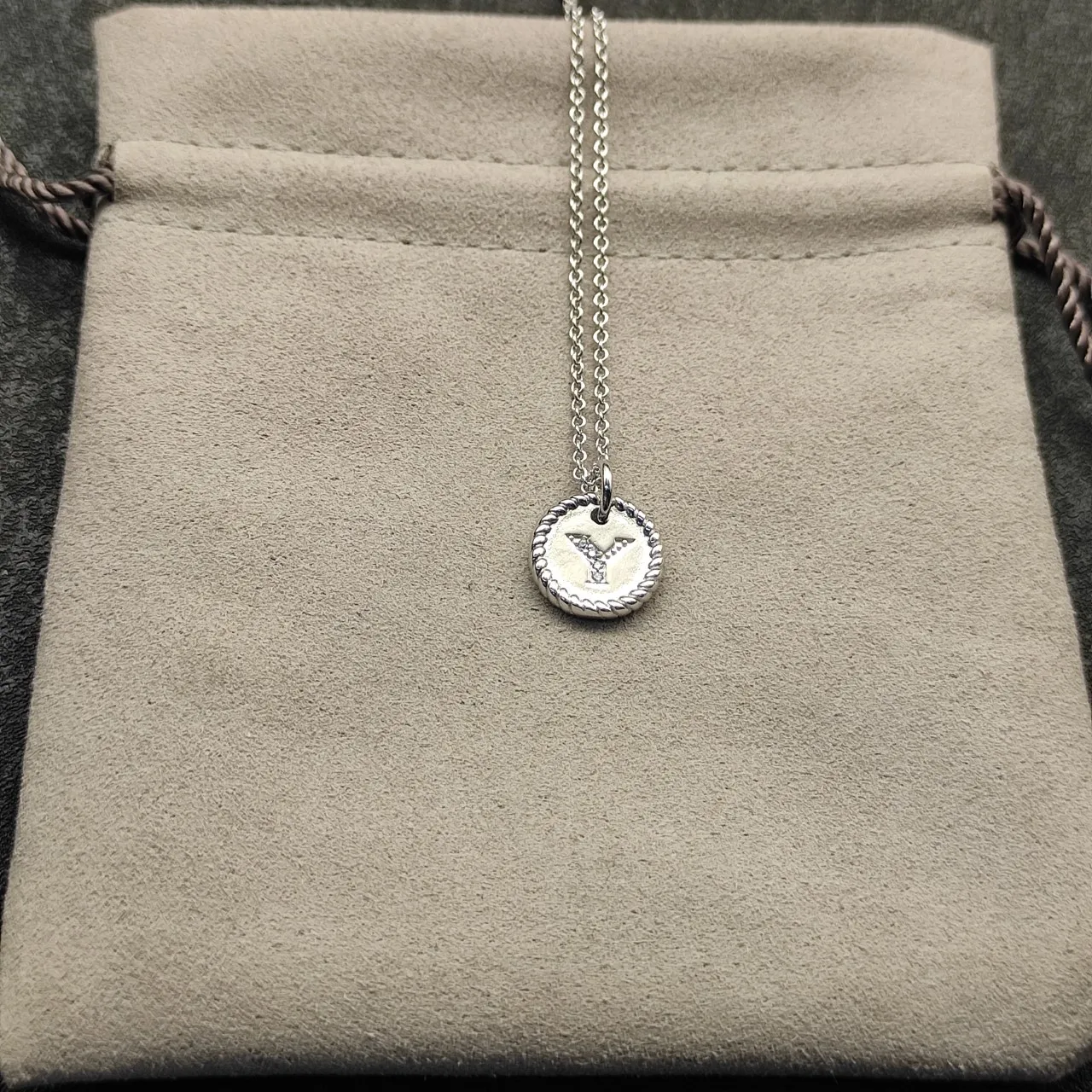 Silver-Tone Rope-Edge Initial Y Pendant Necklace 2