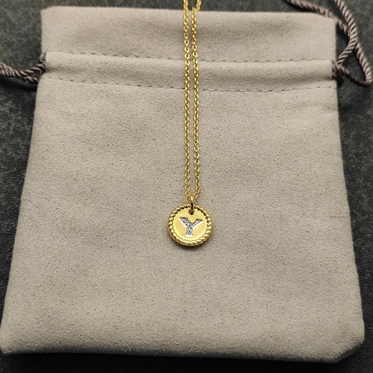 Silver-Tone Rope-Edge Initial Y Pendant Necklace 3
