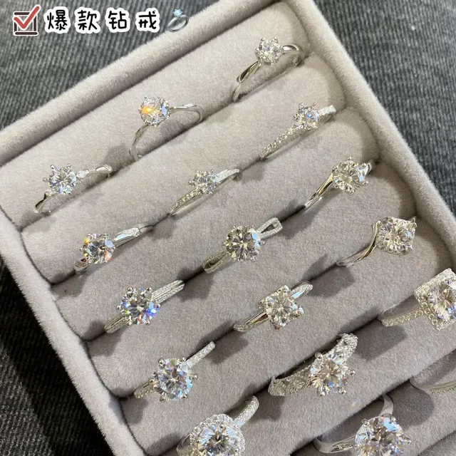 Silver-Tone Solitaire and Halo Prong-Set Crystal Rings 2