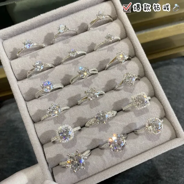 Silver-Tone Solitaire and Halo Prong-Set Crystal Rings 4