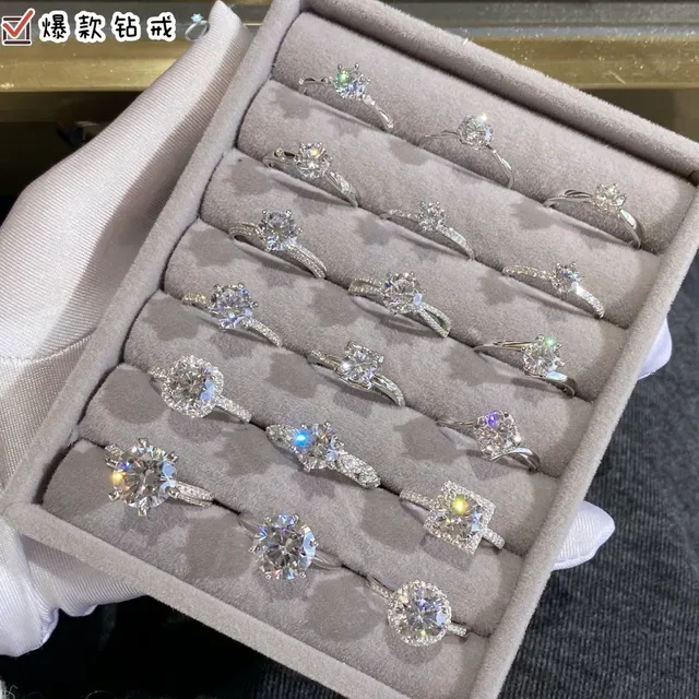 Silver-Tone Solitaire and Halo Prong-Set Crystal Rings 6
