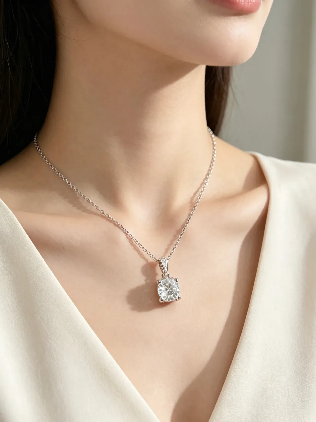Silver-Tone Square-Cut Solitaire Pendant Necklaces 2