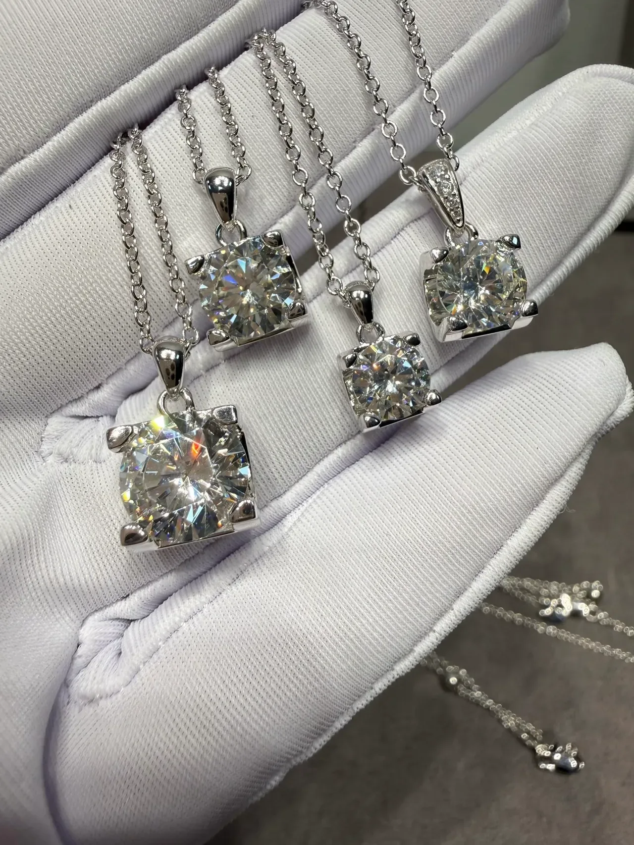 Silver-Tone Square-Cut Solitaire Pendant Necklaces 9