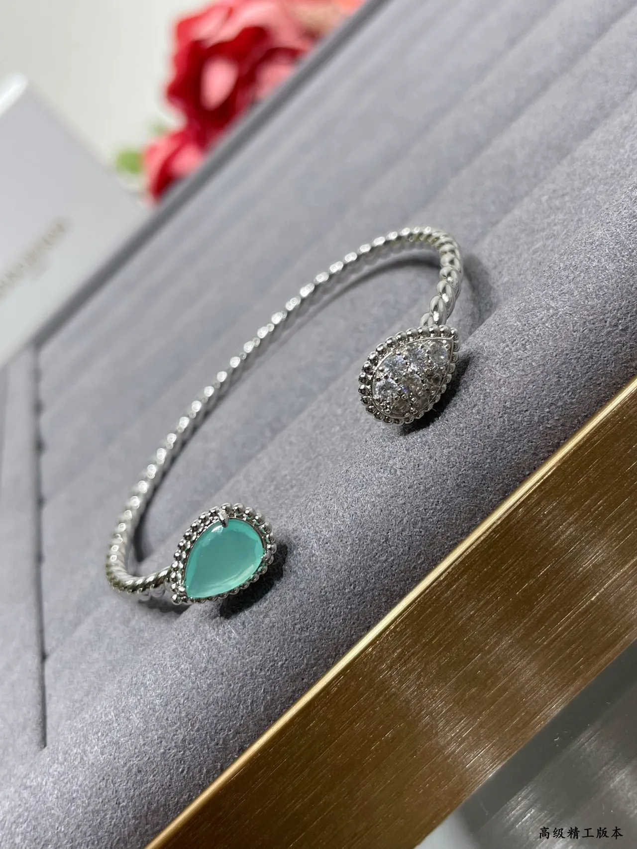 Silver-Tone Teardrop Pavé and Cabochon Bracelets 5