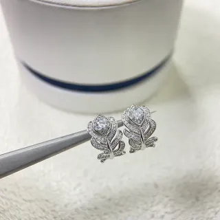 Silver-Toned Floral Leaf Pavé Stud Earrings