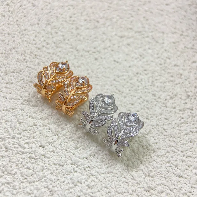 Silver-Toned Floral Leaf Pavé Stud Earrings 2