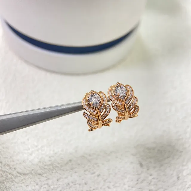 Silver-Toned Floral Leaf Pavé Stud Earrings 5