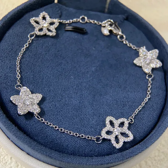 Silver-Toned Pavé Floral Charm Bracelet 4