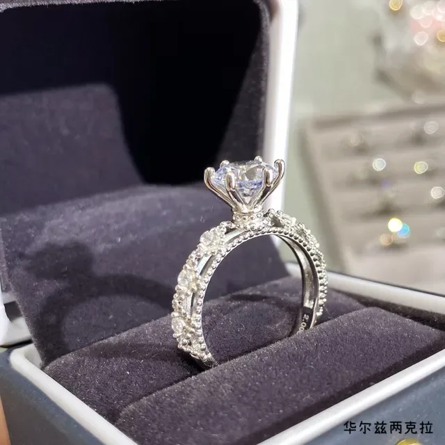 Silver White Solitaire Center Stone Six-Prong Setting Ring 4