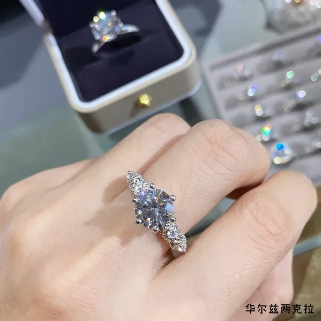 Silver White Solitaire Center Stone Six-Prong Setting Ring 5
