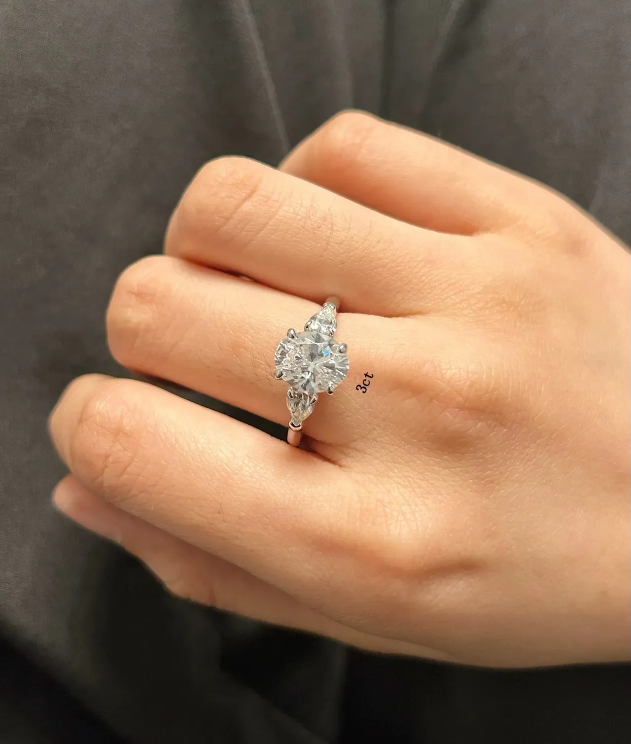 Silver White Three-Stone Oval Center Ring 9