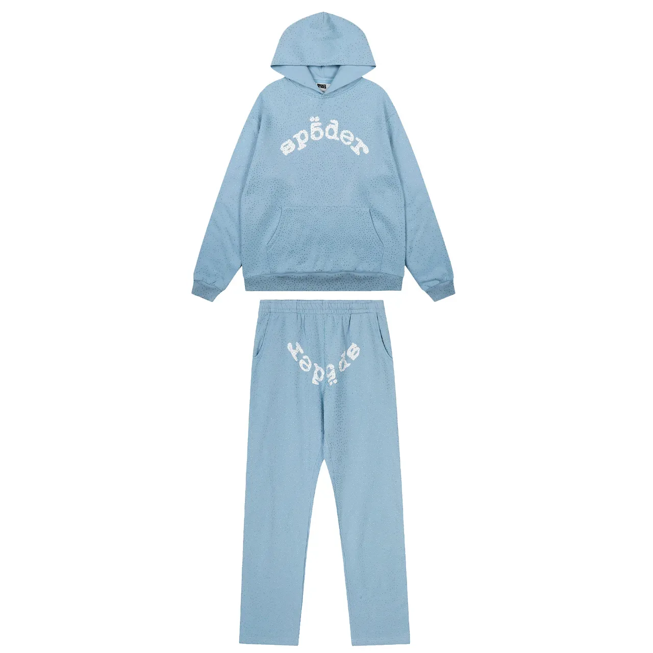 spöder Blue White Textured Dot-Pattern Fabric Arched Embroidered Logo Hoodie 3