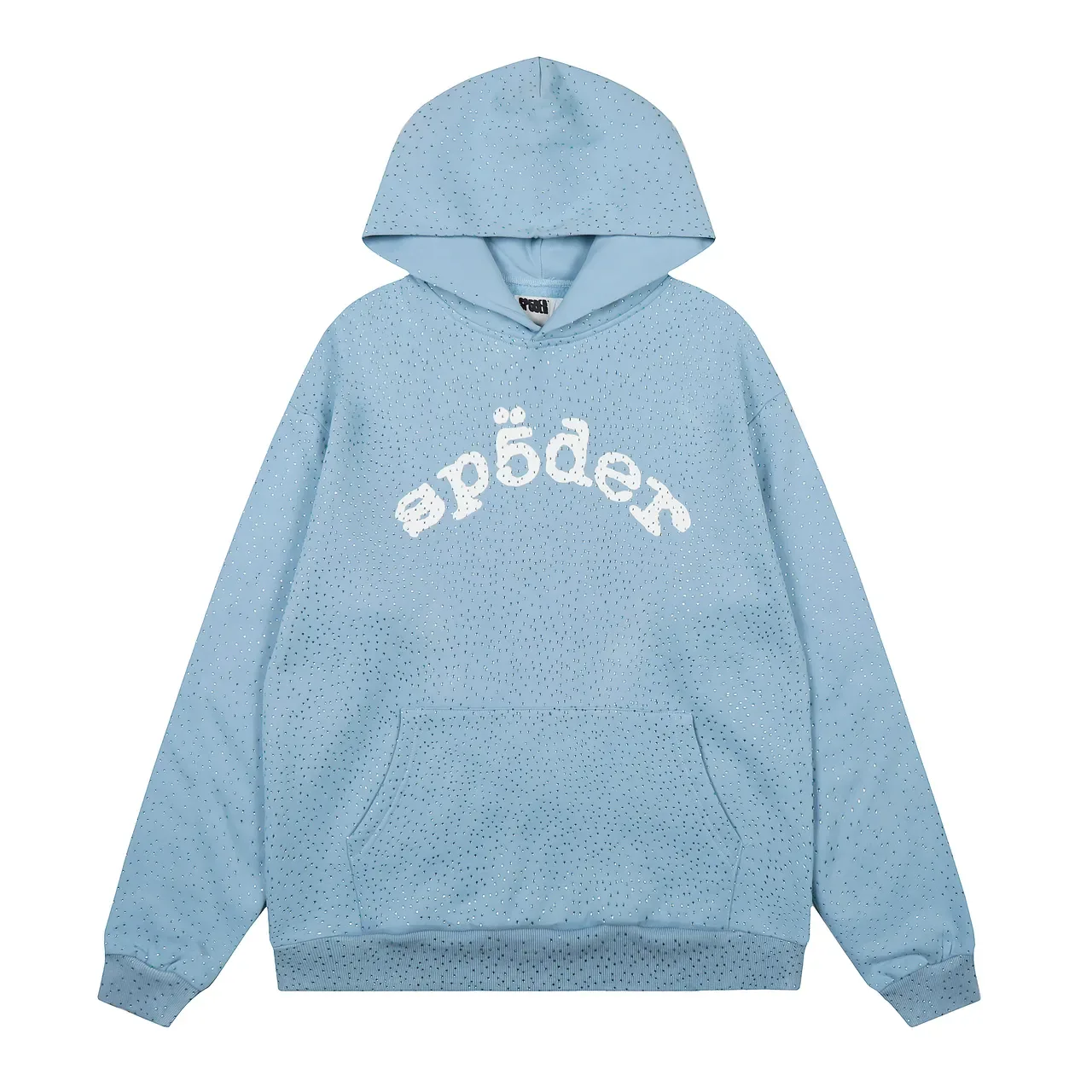 spöder Blue White Textured Dot-Pattern Fabric Arched Embroidered Logo Hoodie 11