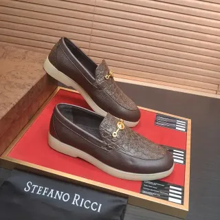 Stefano Ricci Brown Beige Crocodile-Embossed Leather Gold Horsebit Buckle Loafer