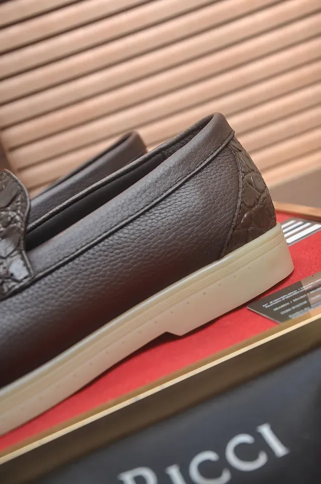 Stefano Ricci Marron Beige Cuir Crocodile Embossé Boucle Cheval Doré Mocassin 2