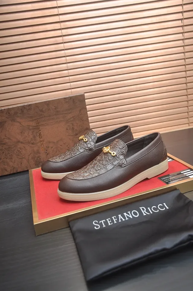 Stefano Ricci Marron Beige Cuir Crocodile Embossé Boucle Cheval Doré Mocassin 4
