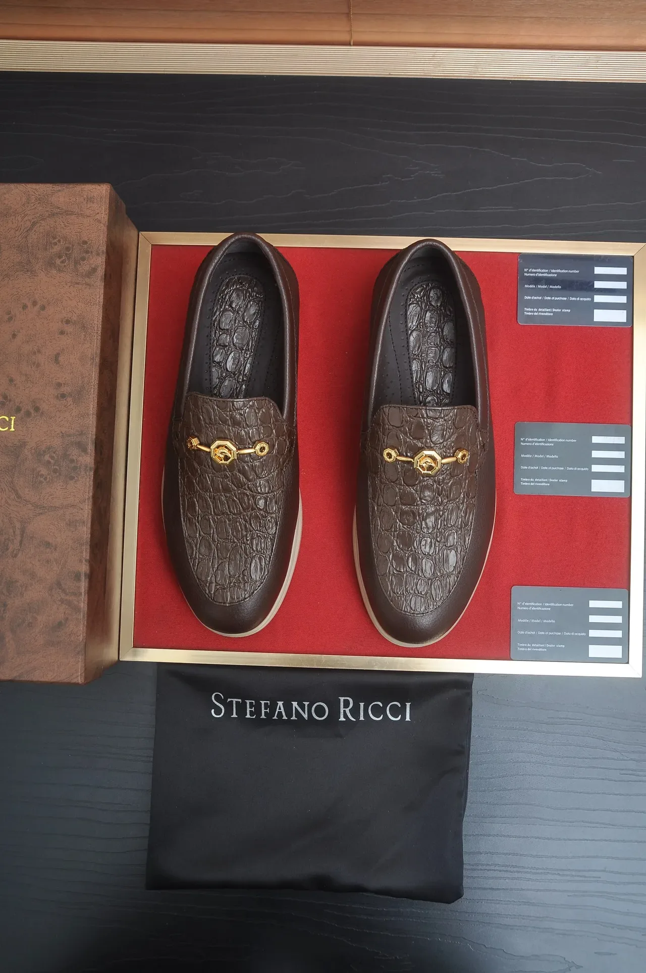 Stefano Ricci Marron Beige Cuir Crocodile Embossé Boucle Cheval Doré Mocassin 5