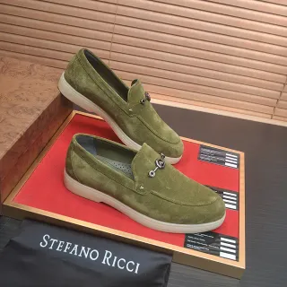 Stefano Ricci 橄榄绿麂皮马衔扣乐福鞋