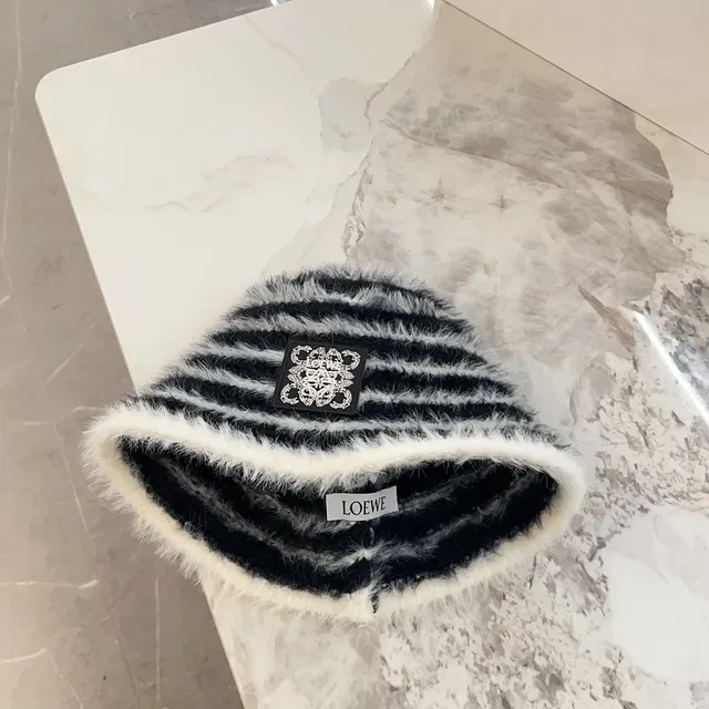 Striped Black and White Faux Fur Bucket Hat 3