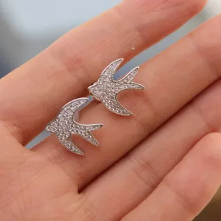 Swallow-Shaped Pavé Crystal Stud Earrings