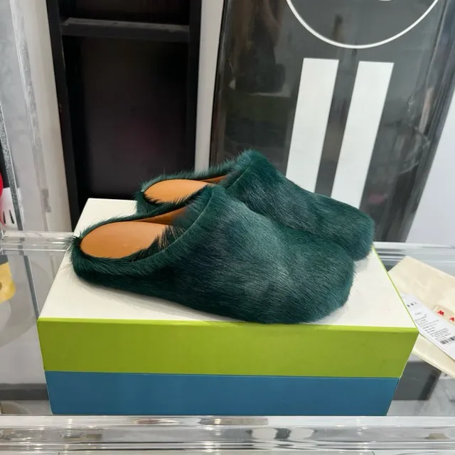 Teal Plush Fur Open-Back Slipper 3