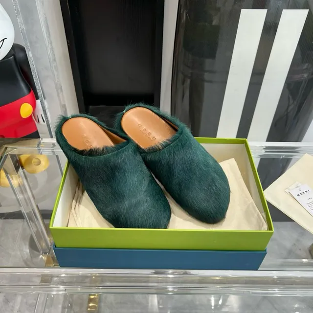 Teal Plush Fur Open-Back Slipper 7
