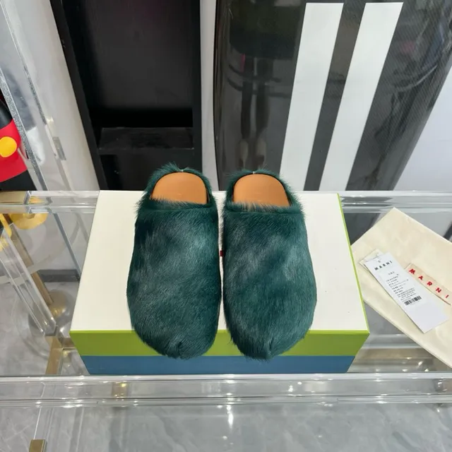 Teal Plush Fur Open-Back Slipper 8