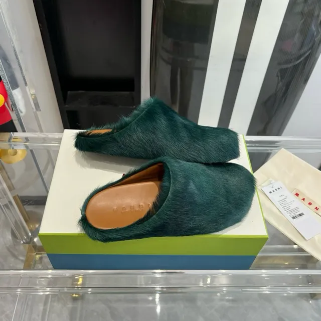 Teal Plush Fur Open-Back Slipper 9