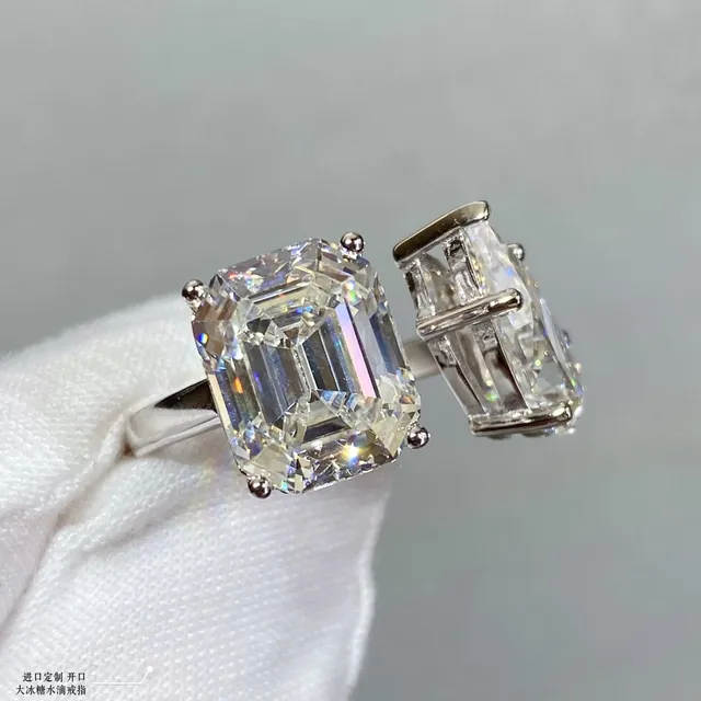 Transparent Silver Emerald-Cut Prong-Set Ring 9
